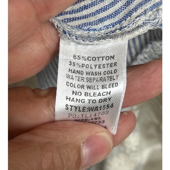 Umgee Women's 1XL plus blue whie stripe button down tunic top shirt lace long - Picture 4 of 6